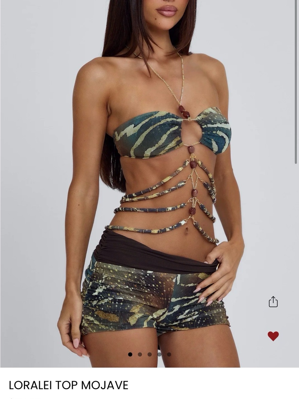 Loralei Outcast Clothing Green & Black Abstract Bandeau Set with Chain Detail